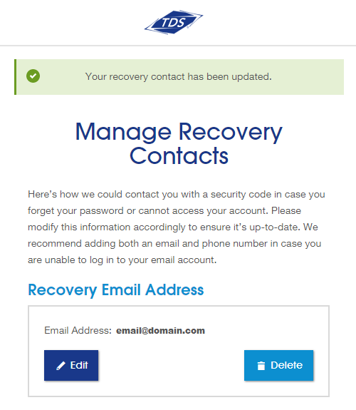 Manage recovery contact has been updated Screenshot